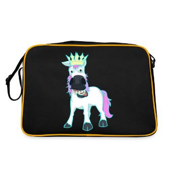 König Einhorn Fabelwesen Märchenfigur Kinder Baby - Retro Tasche - Schwarz/Gold - Hinten
