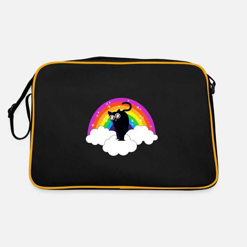 Kidcore Regenbogen Schwarze Coole Katze Geschenk - Retro Tasche - Schwarz/Gold