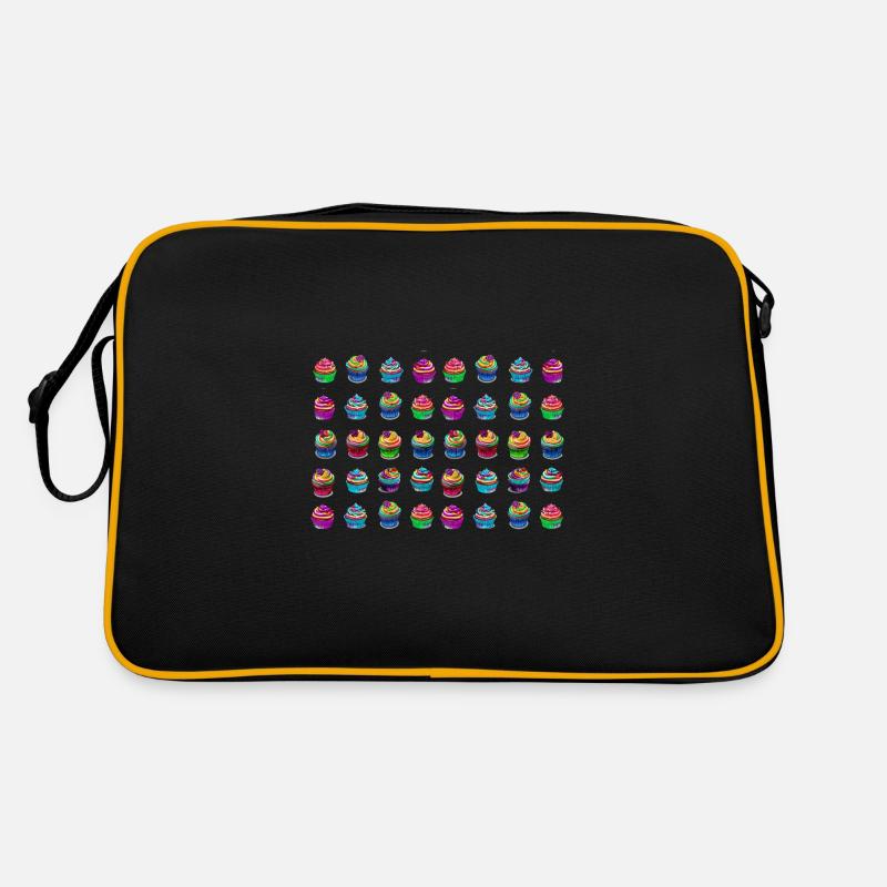 Viele bunte Muffins Törtchen - Retro Tasche - Schwarz/Gold