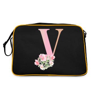 Letter V with flowers - Retro Bag - black/gold - Back