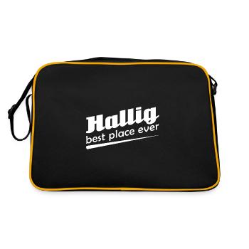 Hallig - Stadt best place ever - Retro Tasche - Schwarz/Gold - Hinten