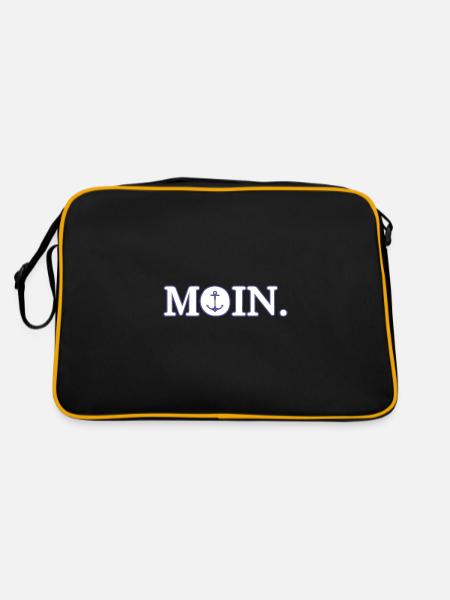 Moin Nordisch Küste Urlaub - Retro Tasche - Schwarz/Gold - Hinten