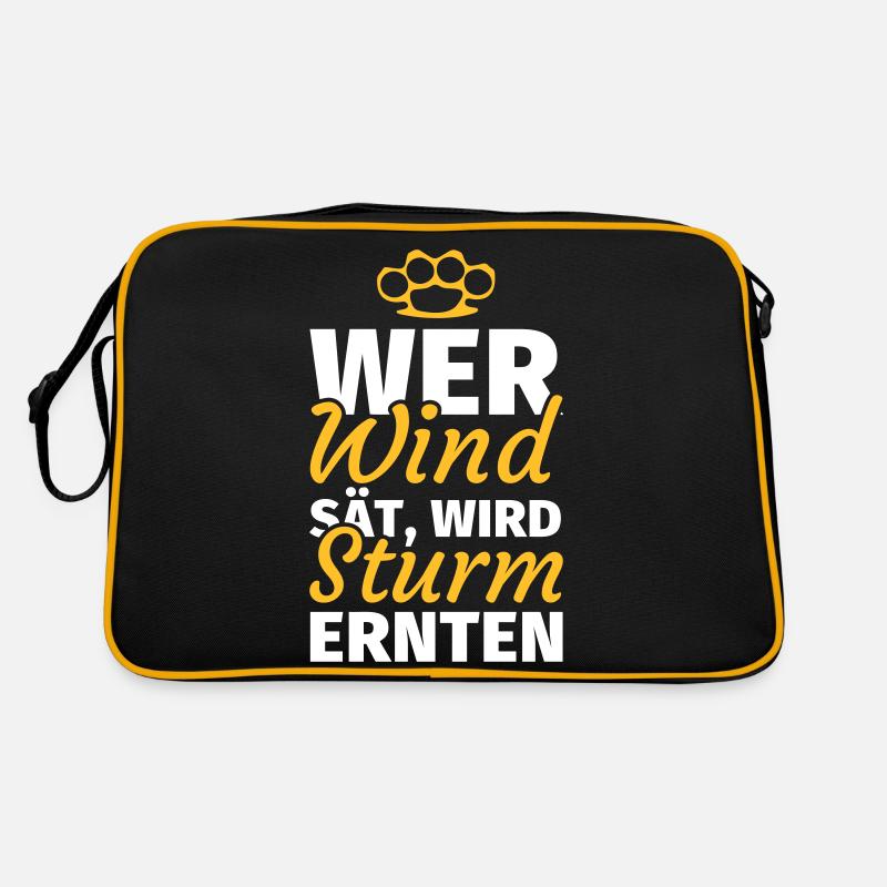 Wer Wind sät wird Sturm ernten - Retro Tasche - Schwarz/Gold