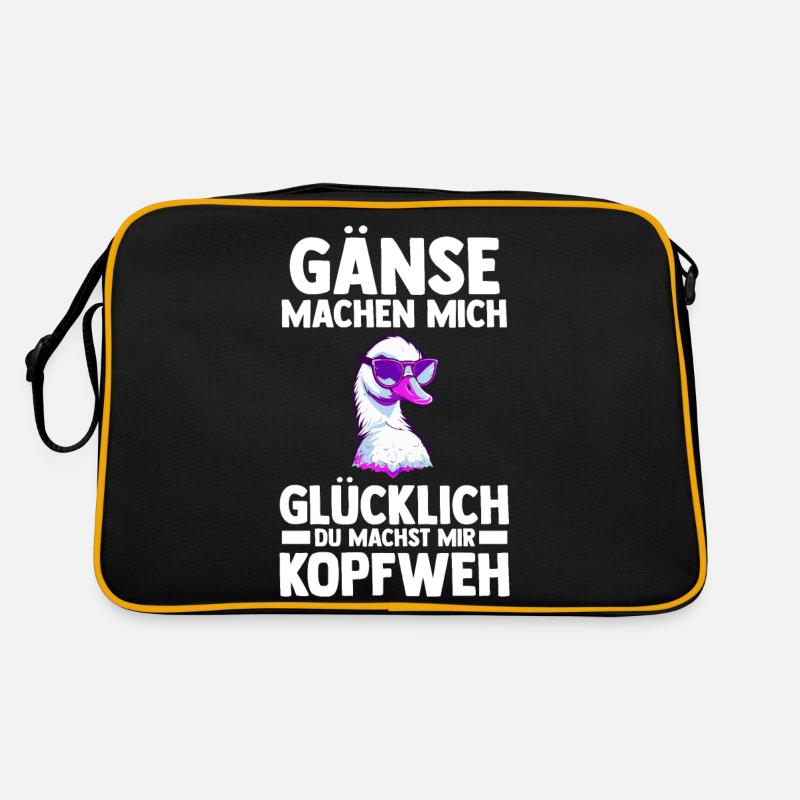 Gans Gänse - Retro Tasche - Schwarz/Gold