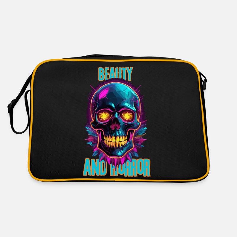 Bunter Totenkopf mit Federn - Retro Tasche - Schwarz/Gold