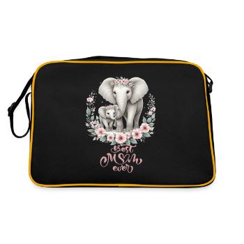 Best Mom Ever Elephant Floral Crown Motherhood - Retro Tasche - Schwarz/Gold - Hinten