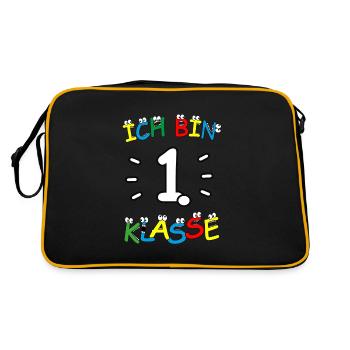 Ich bin 1. Klasse - Schulanfänger 🔴🔵🟢🟡 - Retro Tasche - Schwarz/Gold - Hinten