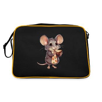 Glückliches Mäuschen mit Schokoladenkeks - Retro Tasche - Schwarz/Gold - Hinten