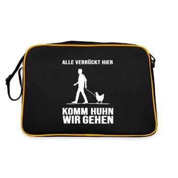 hühner hühnerleben "verrücktes huhn" - Retro Tasche - Schwarz/Gold - Hinten