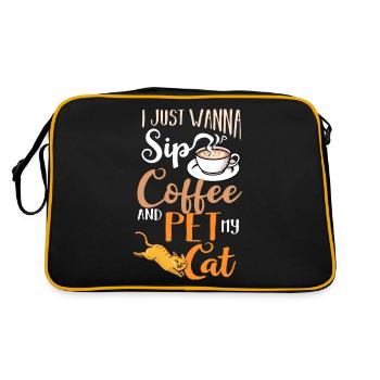 Kaffee Katze Maschine Kätzchen Tasse Bohnen - Retro Tasche - Schwarz/Gold - Hinten