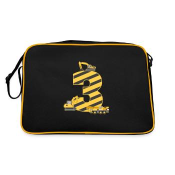 3. Geburtstag Bagger Baustelle Gelb Geschenk - Retro Tasche - Schwarz/Gold - Hinten
