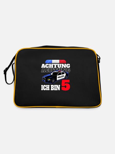 5 Geburtstag Polizei Polizeiauto Junge Geschenk - Retro Tasche - Schwarz/Gold