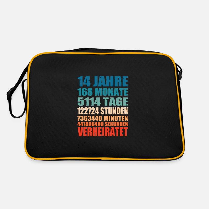 14 Jahre Verheiratet Hochzeit Spruch Geschenk - Retro Tasche - Schwarz/Gold