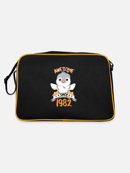 Anniversaire 1982 82 Penguin Penguins Cadeau - Sac Retro - noir/or - Dos