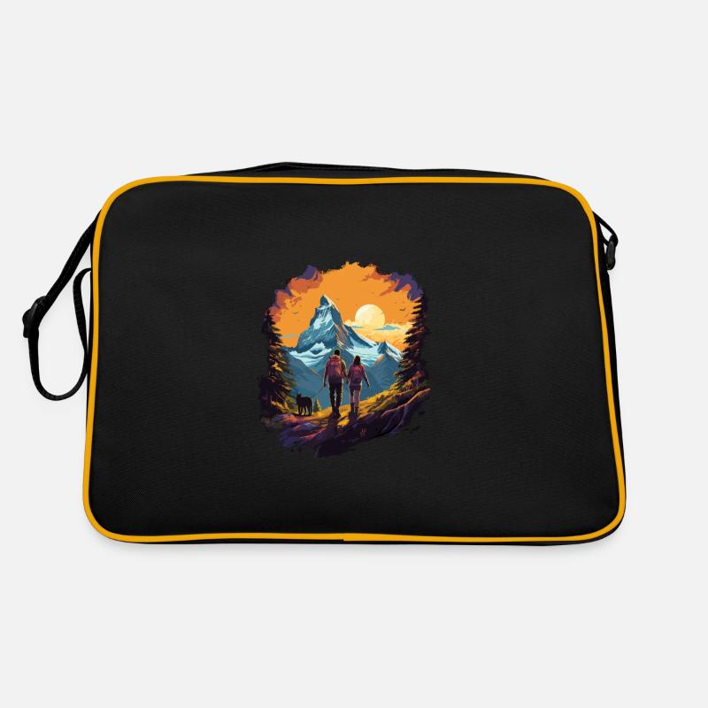 Zermatt, Matterhorn, Matterhorn, Wanderer - Retro Tasche - Schwarz/Gold