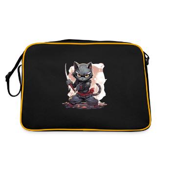 Japanische Katze Samurai Style für Katzen Fans - Retro Tasche - Schwarz/Gold - Hinten