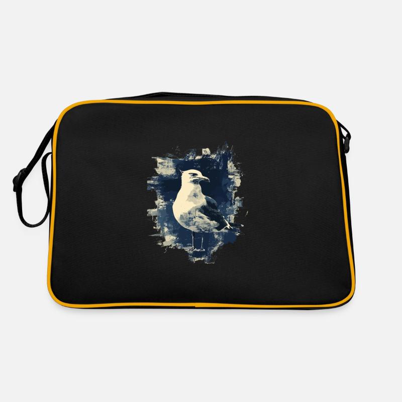 Vintage Seemöwe Nautischer Vogel - Retro Tasche - Schwarz/Gold