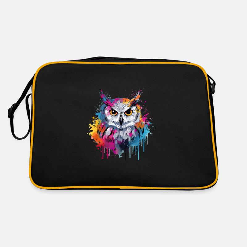 Eule Abstrakte Kunst Künstlerischer Vogel - Retro Tasche - Schwarz/Gold