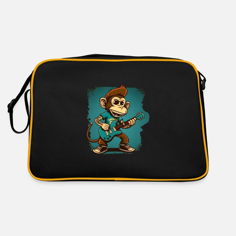 Affe Schimpanse spielt Acousitc Rock Gitarre Retro Tasche