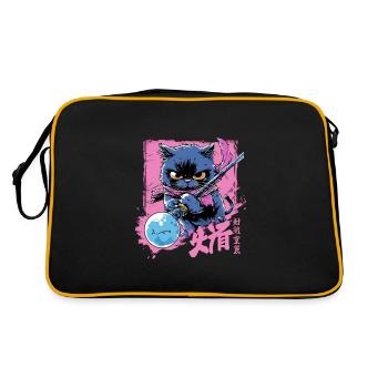 Japanische Katze Samurai Style für Katzen Fans - Retro Tasche - Schwarz/Gold - Hinten