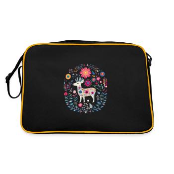 Reh Waldlandschaft Farn Hirsch für Naturfreunde - Retro Tasche - Schwarz/Gold - Hinten