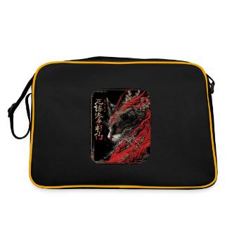 Japanische Katze Samurai Style für Katzen Fans - Retro Tasche - Schwarz/Gold - Hinten