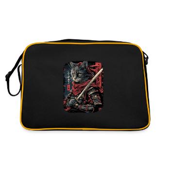 Japanische Katze Samurai Style für Katzen Fans - Retro Tasche - Schwarz/Gold - Hinten