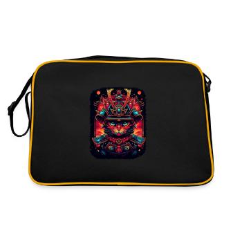 Japanische Katze Samurai Style für Katzen Fans - Retro Tasche - Schwarz/Gold - Hinten