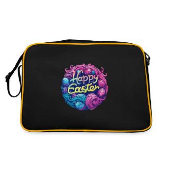 Frohe Ostern Bunte Eierjagd Osterkorb für Kinder - Retro Tasche - Schwarz/Gold - Hinten
