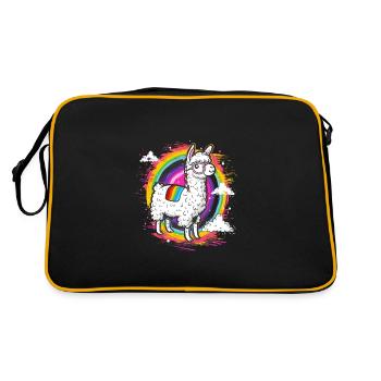 Flippiges Alpaka mit bunten Regenbogen-Streifen - Retro Tasche - Schwarz/Gold - Hinten