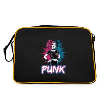 Punk Girl mit rosa und blauen Haaren Retro Style - Retro Tasche - Schwarz/Gold - Hinten