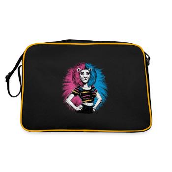 Punk Löwe mit rosa und blauen Haaren Retro Style - Retro Tasche - Schwarz/Gold - Hinten