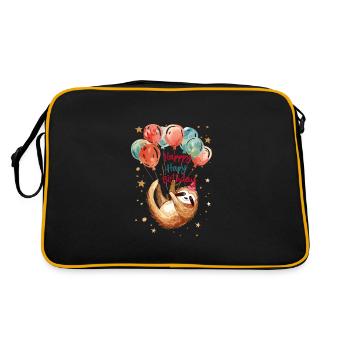 Liebenswertes Faultier hält Geburtstagsballons - Retro Tasche - Schwarz/Gold - Hinten