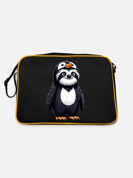 Lustiges Faultier im Pinguin Kostüm Karneval - Retro Tasche - Schwarz/Gold - Hinten