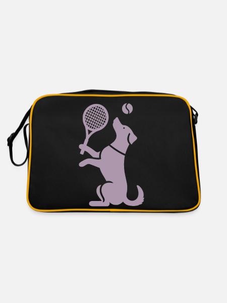 Hund Tennis Silhouette Minimalistisch - Retro Tasche - Schwarz/Gold - Hinten