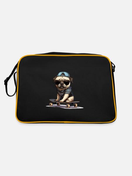 Skateboarding Mops für Skaters - Retro Tasche - Schwarz/Gold - Hinten