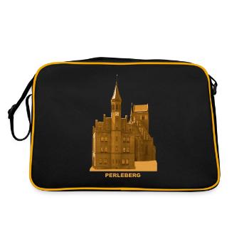 Perleberg Roland Rathaus Prignitz Brandenburg - Retro Tasche - Schwarz/Gold - Hinten