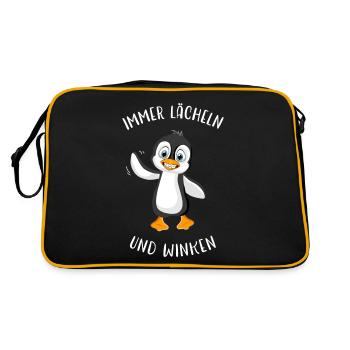 Pinguin Lächeln und winken Spruch Geschenk Idee - Retro Tasche - Schwarz/Gold - Hinten