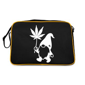 Lustiger Zwerg/Wichtel mit Hanfblatt-Ballon - Retro Tasche - Schwarz/Gold - Hinten