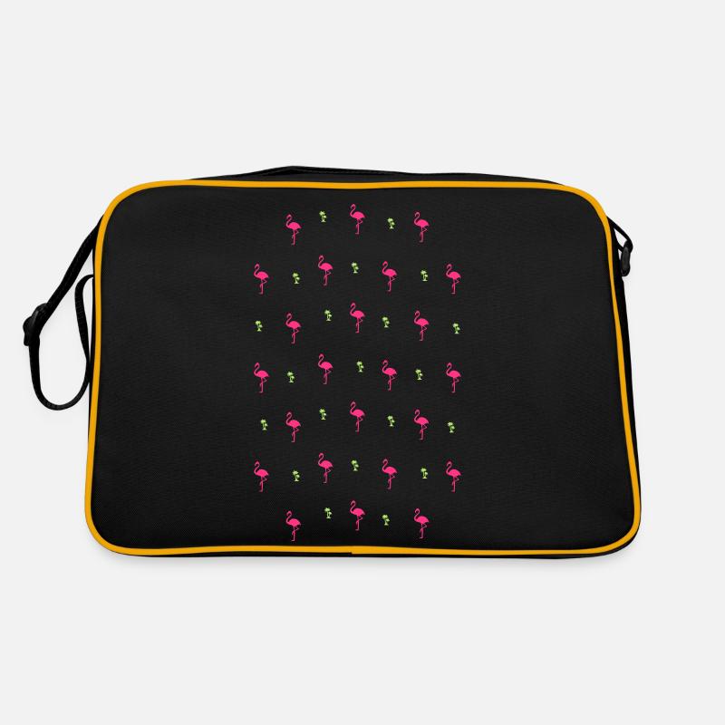 Flamingo / Palmen - Retro Tasche - Schwarz/Gold