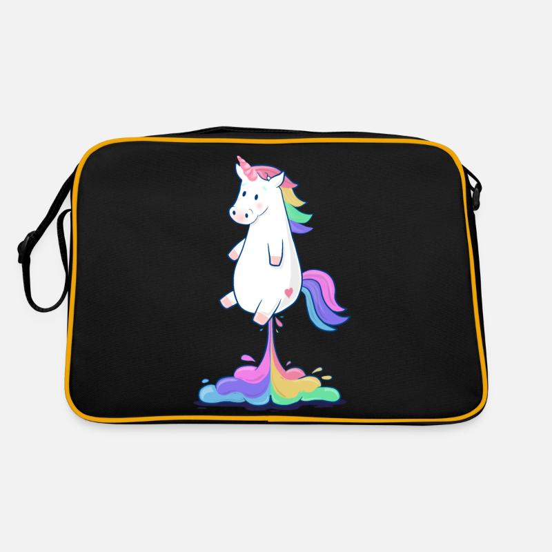 Pupsendes Regenbogen Einhorn - Retro Tasche - Schwarz/Gold