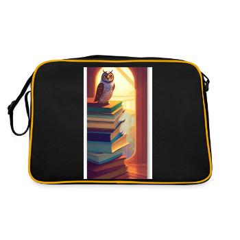 Comic Cartoon Cute Book Owl Owl Book Stack - Retro Bag - black/gold - Back