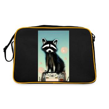 Comic-Karikatur eines nordamerikanischen Waschbären - Retro Tasche - Schwarz/Gold - Hinten