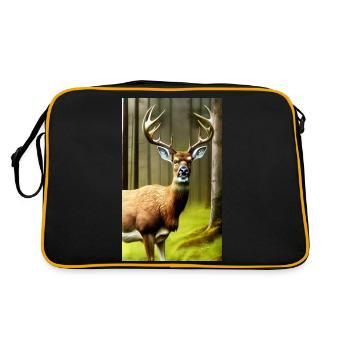 Cooles Comic-Porträt eines wilden Rothirsches majestätisch - Retro Tasche - Schwarz/Gold - Hinten
