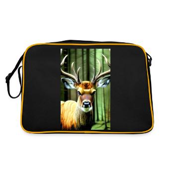 Cooles Comic-Porträt eines wilden Rothirsches majestätisch - Retro Tasche - Schwarz/Gold - Hinten