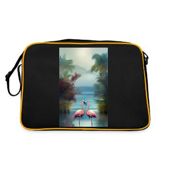 Flamants roses dans un lac au coucher du soleil avec un ciel rose frais - Sac Retro - noir/or - Dos