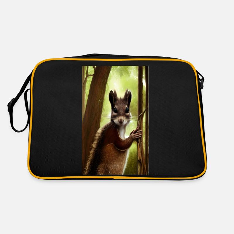 Cooles Comic Portrait wildes rotes Eichhörnchen majestätisch - Retro Tasche - Schwarz/Gold