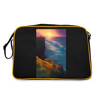 Klippe am Meer mit Sonnenuntergang - Retro Tasche - Schwarz/Gold - Hinten
