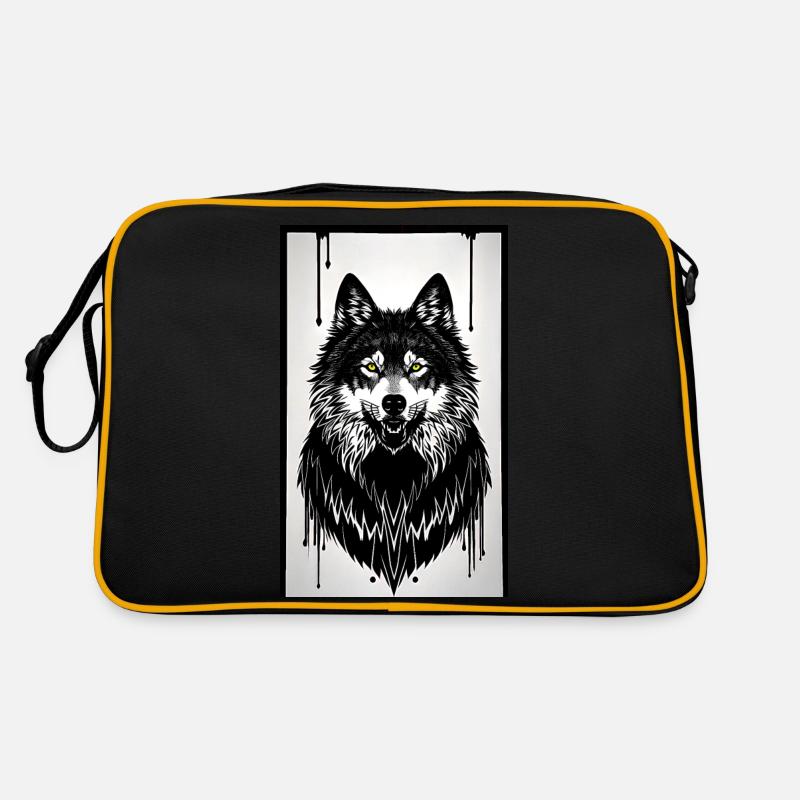 Wolfportrait - Retro Tasche - Schwarz/Gold