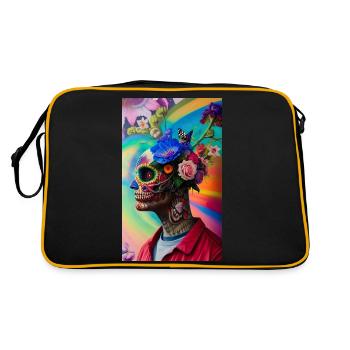 ARTWORK Flower Skull Head Guy - Retro Tasche - Schwarz/Gold - Hinten